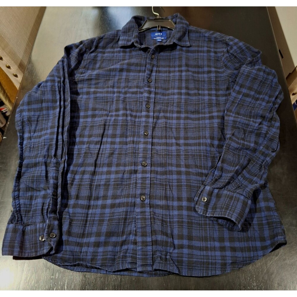 Apt 9 Slim Fit Soft touch Flannel Sz L Mens Long Sleeve Blue and Black Plaid